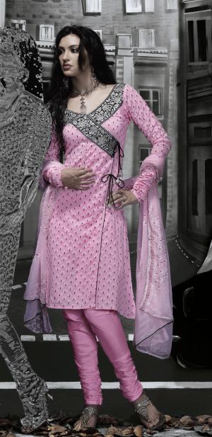 Платье / туника из хлопка цвета чертополоха с длинными рукавами + летние розовые брюки
