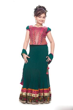 Национальный индийский костюм для девочки тёмно-бирюзового и розового цветов
