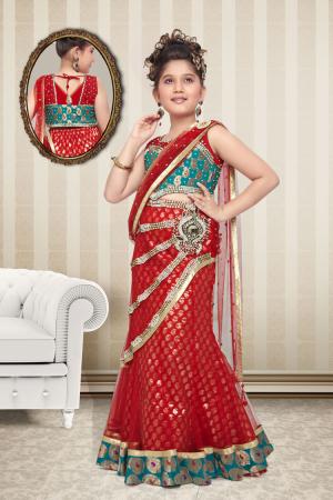 Национальный индийский костюм для девочки бирюзового и красного цветов