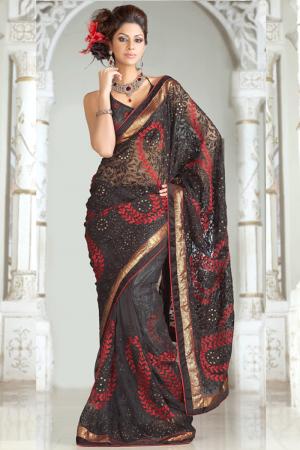Шоколадный наряд в индийском стиле - юбка, топ на тонких брителях и сари