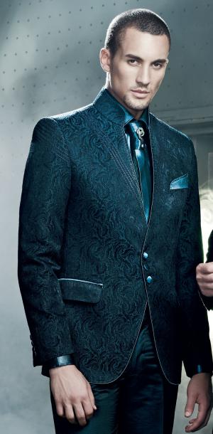 Тёмно-бирюзовый мужской костюм-двойка + рубашка + галстук с брошью